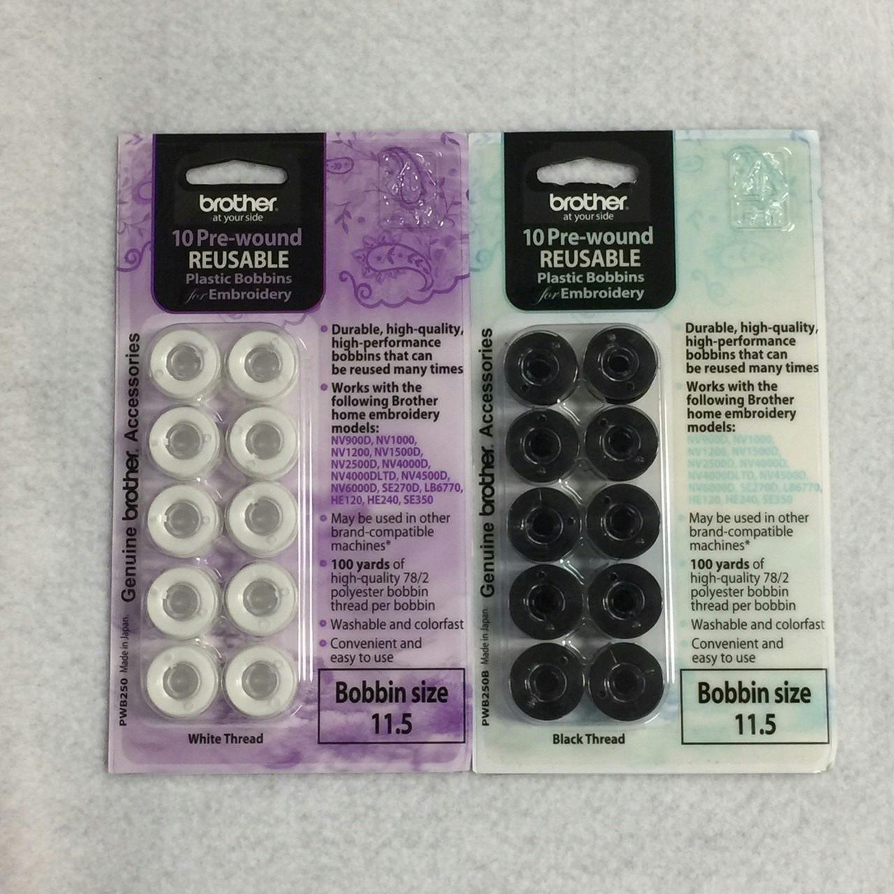 Brother Pre-wound Embroidery Bobbins (11.5 Size) 10 Pack