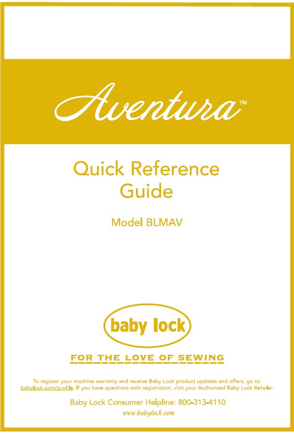 Baby Lock Aventura BLMAV Quick Reference Guide
