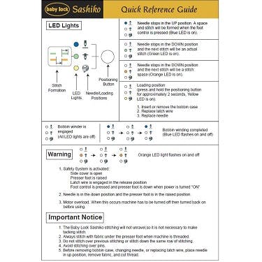 Baby Lock Sashiko BLQK2 Quick Reference Guide
