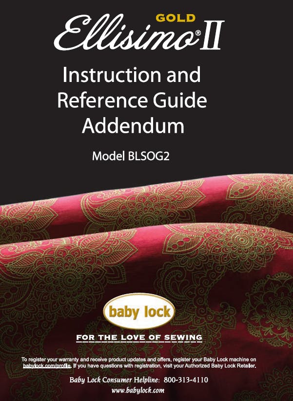 Baby Lock Ellisimo Gold 2 BLSOG2 Instruction Manual Addendum