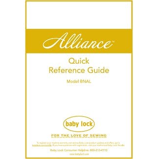 Baby Lock Alliance BNAL Quick Reference manual