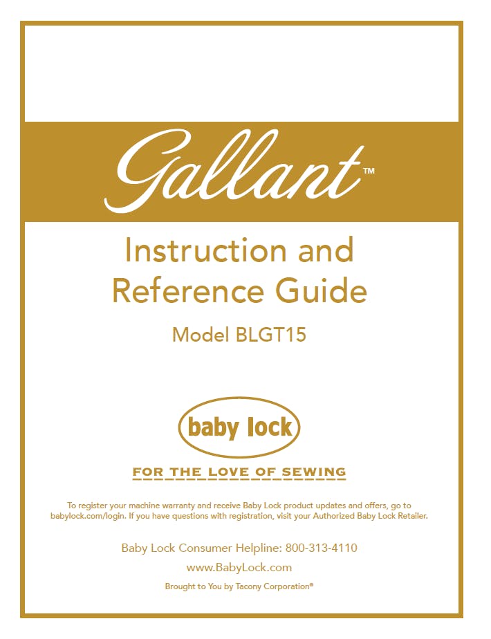 Baby Lock Gallant BLGT15A Instruction Manual