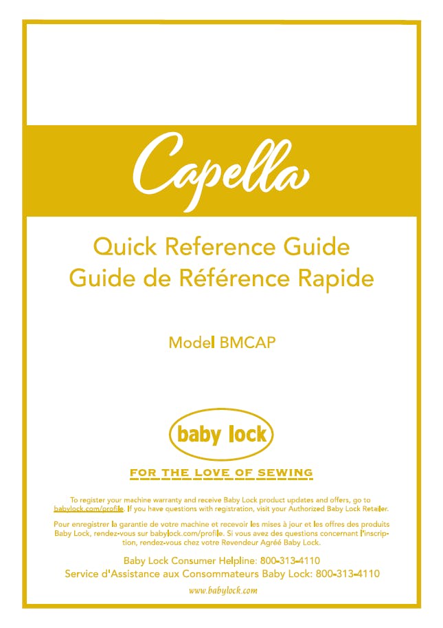 Baby Lock Capella BMCAP Quick Refrence Guide