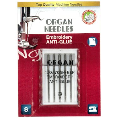 Organ Needles Embroidery Anti-Glue Size 75/11 <br> 5 PACK