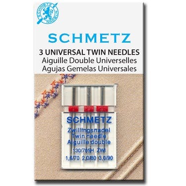 Schmetz Universal Twin Needles <BR> Assorted Sizes <BR> 1.6/70, 2.0/80, 3.0/90