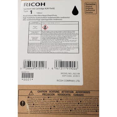RICOH Garment Ink Cartridge Black (Hi Yield) Type 1